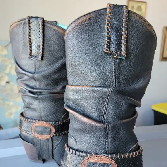 Corral Ladies Brown Fringe Slouch Boots Size 6.5M - Picture 5 of 14